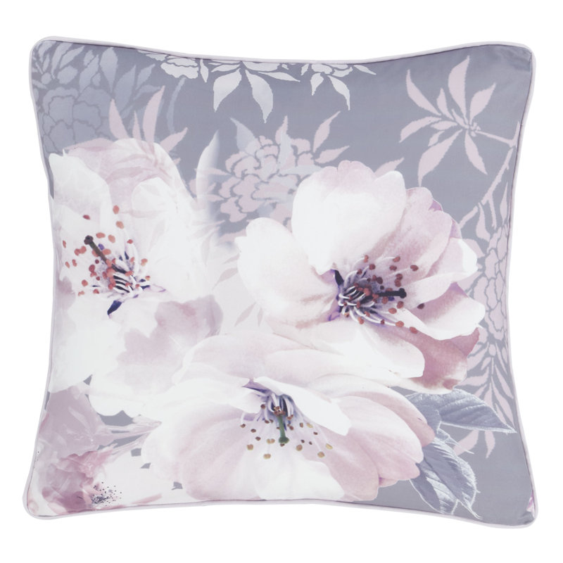 Dramatic Floral Cushion with Filling, Grey