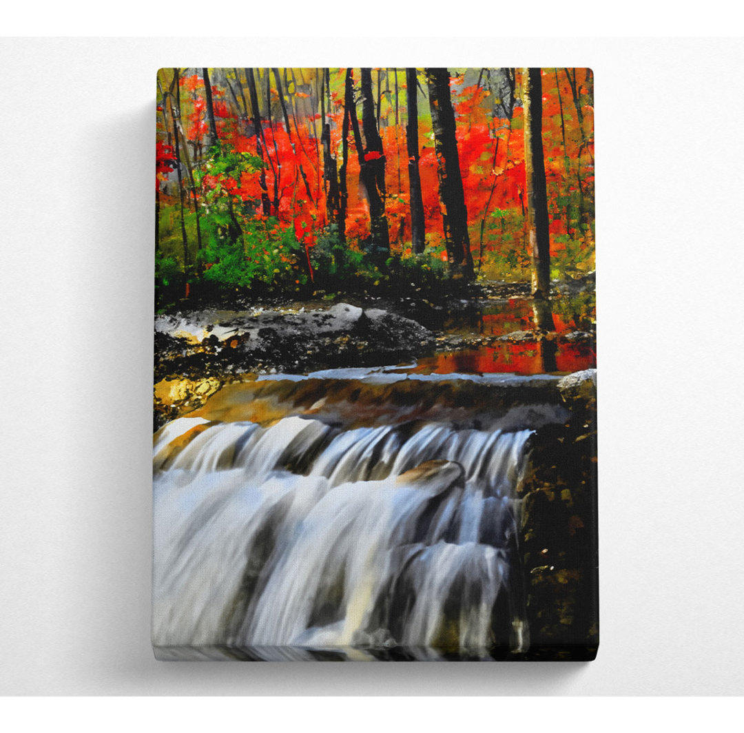 Herbst-Wasserfall-Wald - Kunstdrucke auf Leinwand