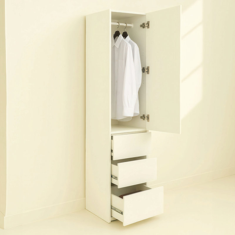 Armoire-penderie mince en bois avec tiroirs