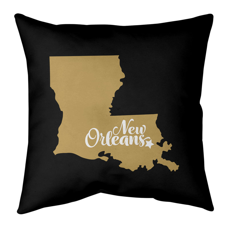 Housse de coussin en coton, Nouvelle-Orléans, 26 po x 26 po, Noir / or