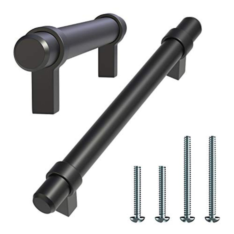 Matte Black Steel Bar Pull Set with Mounting Hardware, 3'' Center to Center