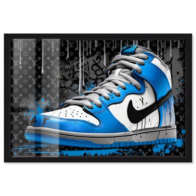Silver Drips Stylish Sneakers Shadowbox Print Sneaker Wall Art by Art Remedy, Black Frame, 16 x 11