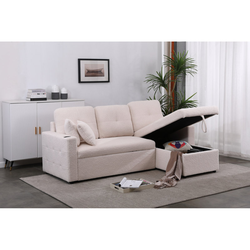 Canapé-lit modulaire avec méridienne avec rangement Lambswool, Beige