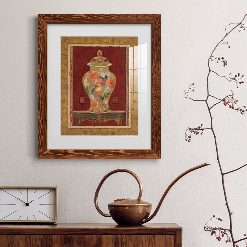 Urne romantique II - peinture encadrée, H 20 po x l 17 po x P 1,5 po, Papier avec cadre érable