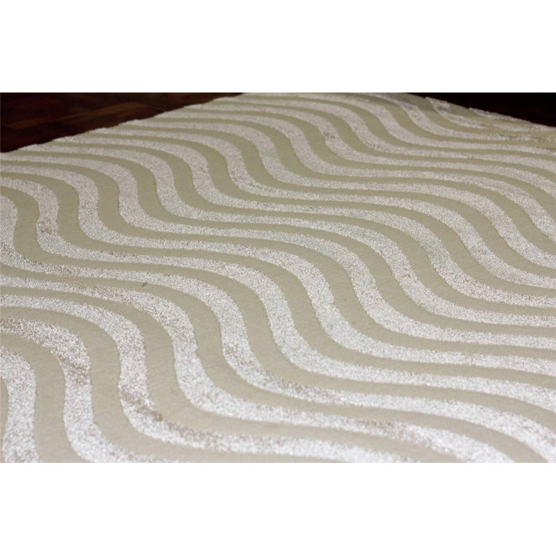 Tapis décoratif rayé Ivoire intérieur/extérieur Castillo, Rectangle 10 pi x 13 pi