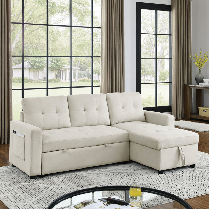 78.5" Sleeper Sofa Bed Reversible Sectional Couch, Beige