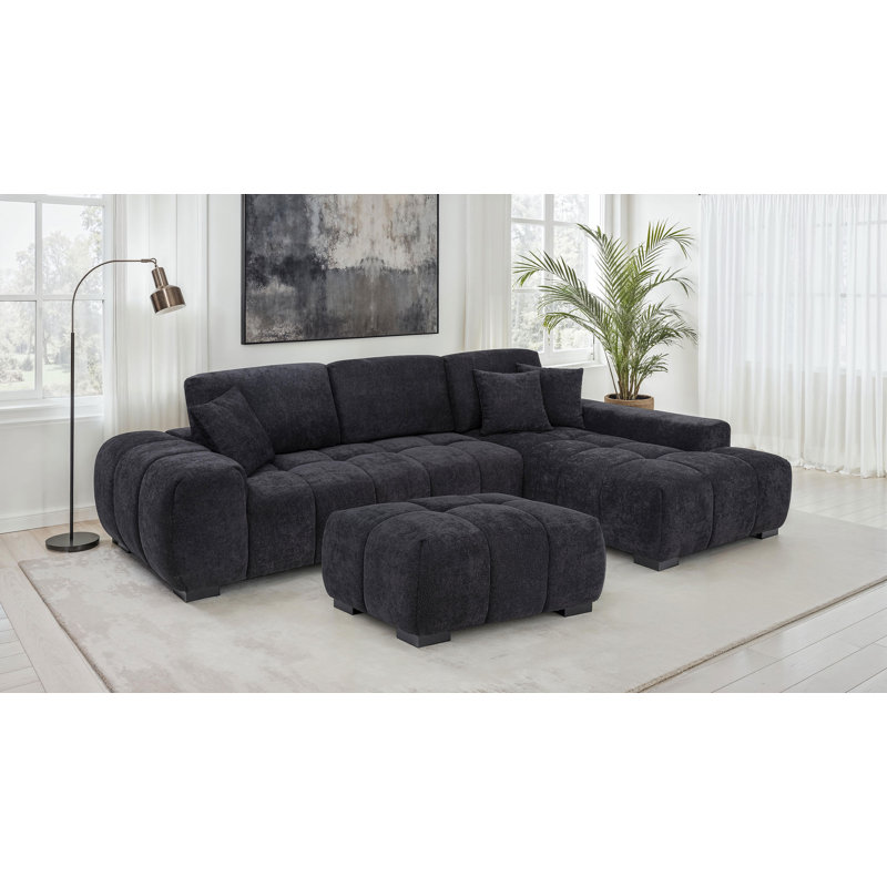 Canapé modulaire avec repose-pieds Henline, Polyester noir