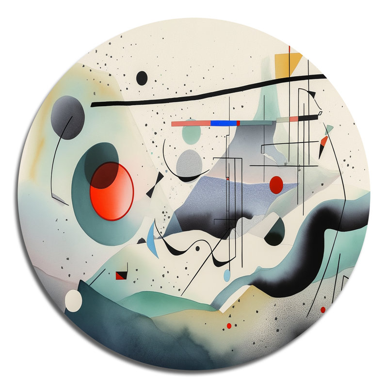 Gris et vert embrassant l'art II - art abstrait géométrique rond sur métal, H 36 po x l 36 po x P 1 po