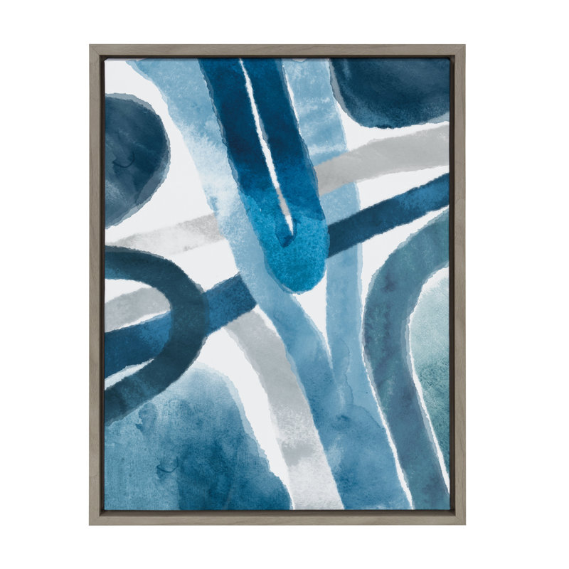 «Abstract Blue and Gray Watercolor», reproduction d'art sur toile encadrée TOIR25346