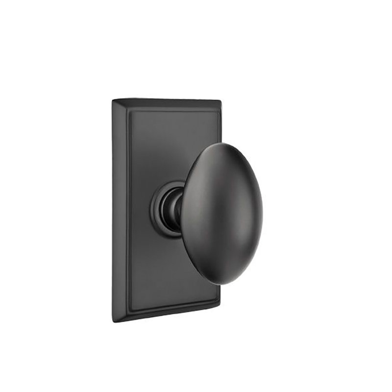 Emtek Passage Knobset w/ Rectangular Rosette and Egg Knob, Flat Black