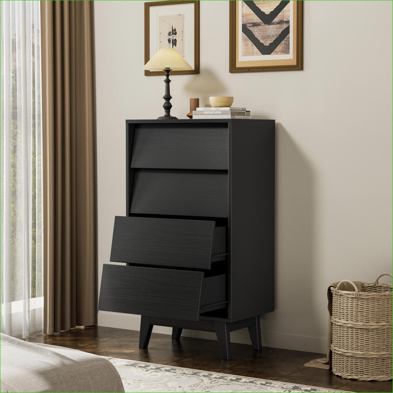 Commode double à 4 tiroirs de style rétro avec design biseauté pour un rangement et une organisation élégants