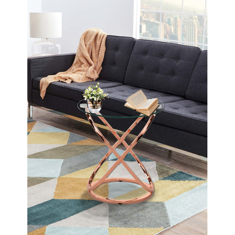Rhiannon Glass Top Abstract End Table, Copper