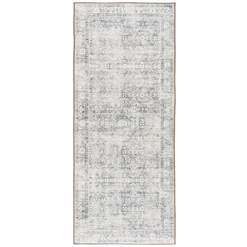 Roshun Noor Vintage Machine Washable Area Rugs, Runner 2'6" x 8', Silver Ivory