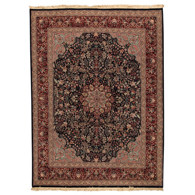 Hand Knotted Wool Oriental Area Rug in Navy And Red