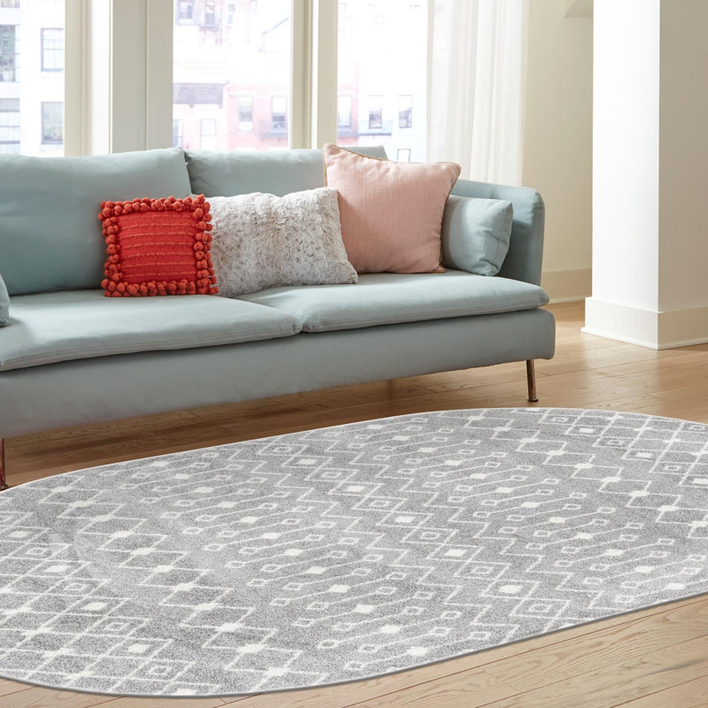 Somerville Geometric Indoor Rug, Oval 5'3" x 8', Gray