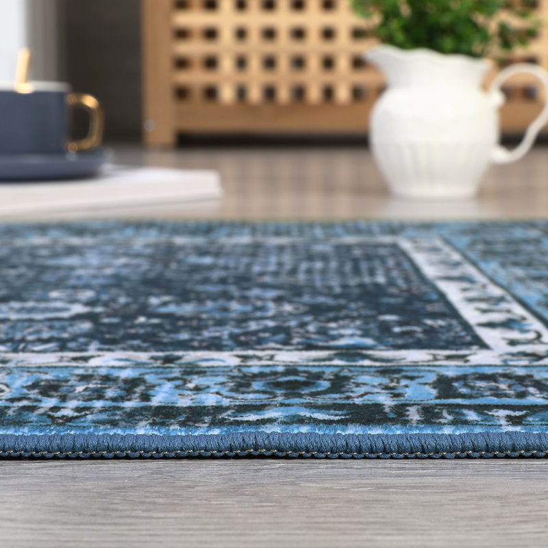 Suttle Oriental Machine Washable Rugs Floral Non-Slip Rug for Living Room Bedroom Nursery Dining Table Bedside Decor