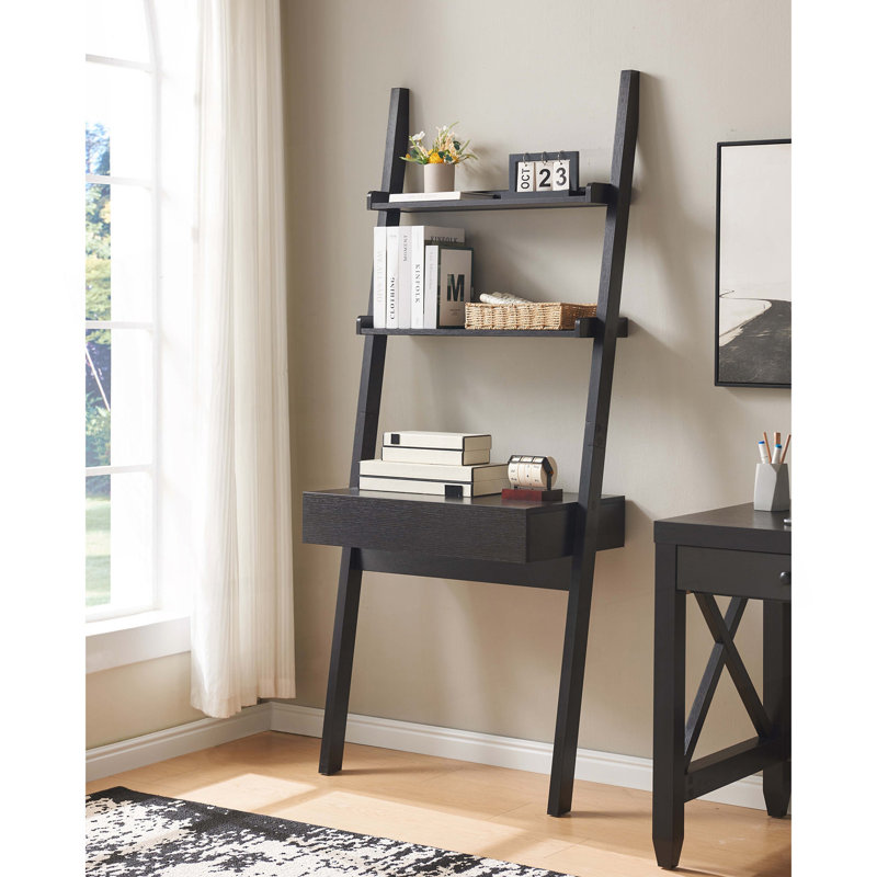 Espace de travail de bureau à domicile, table d'écriture, échelle de bibliothèque avec un tiroir
