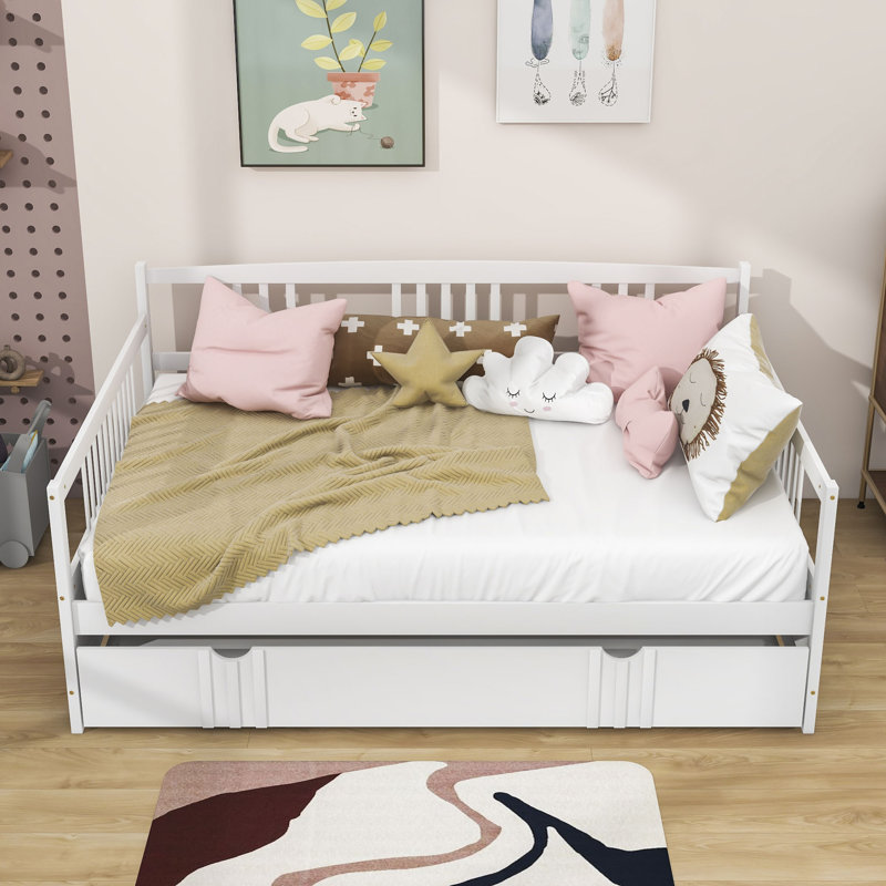 Pearces Daybed Wood Bed with Twin Size Trundle, Full / Double, White