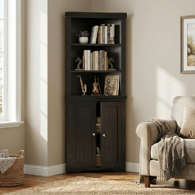 Anest 62.2" H x 24.4" W Corner Bookcase, Black