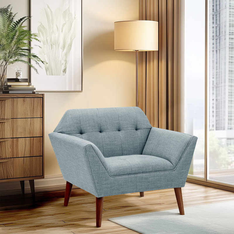Fauteuil rembourré Maxton Merrylite de 94 cm de large avec dossier capitonné, bleu pâle, Natté bleu clair