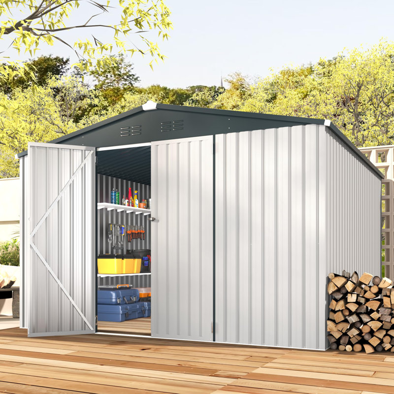 Remise de rangement en métal 10 pi x 10 pi, Blanc, 10 pi x 10 pi