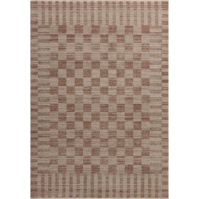 Brick and Natural Geometric Wool Area Rug, 7'10" x 10'