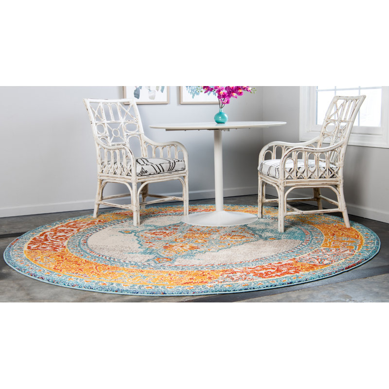 Jahanna Washable Oriental Indoor Rug, Round 8'