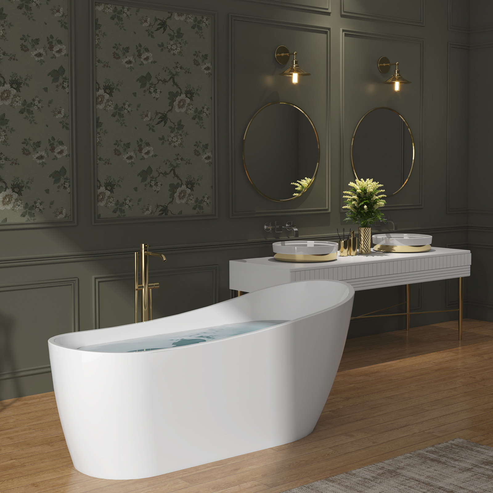 54" x 28" Freestanding Soaking Fiberglass Bathtub, Glossy White