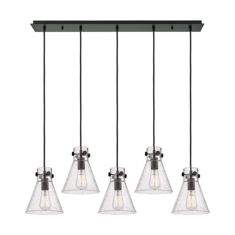 Luminaire suspendu conique à 5 lumières Amrith, Bullé, Noir mat