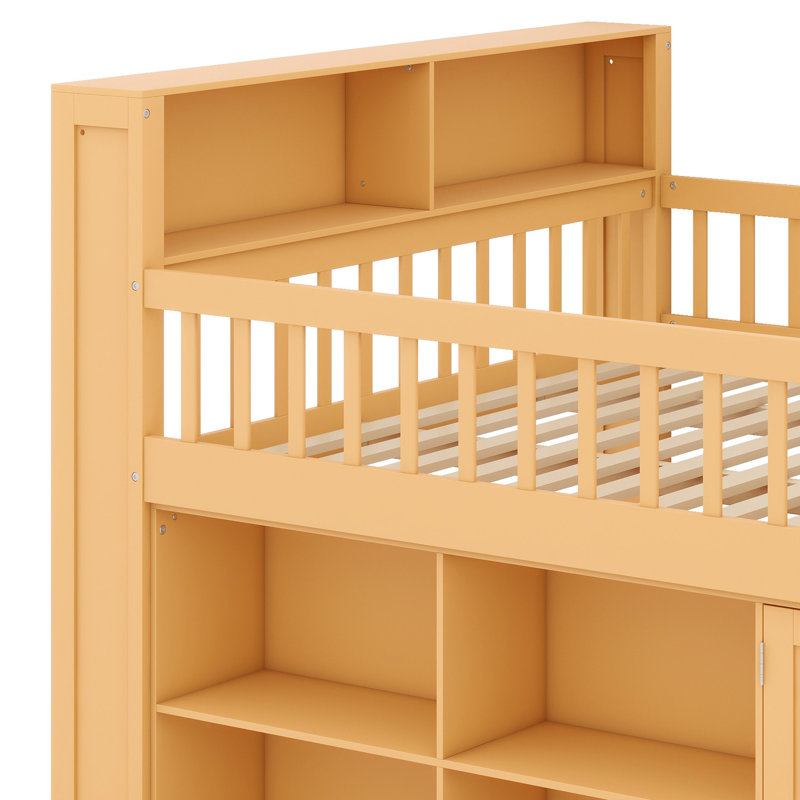 Lit mezzanine peu encombrant avec compartiments de rangement et tête de lit éclairée, Naturel
