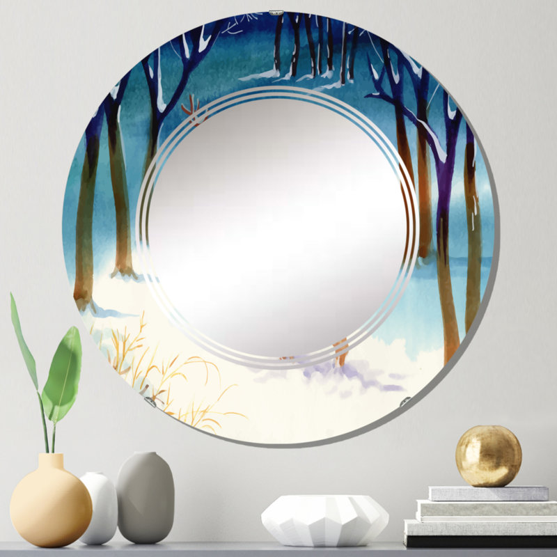 Paysage d'hiver avec cerfs - miroir mural rond, 24 po x 24 po