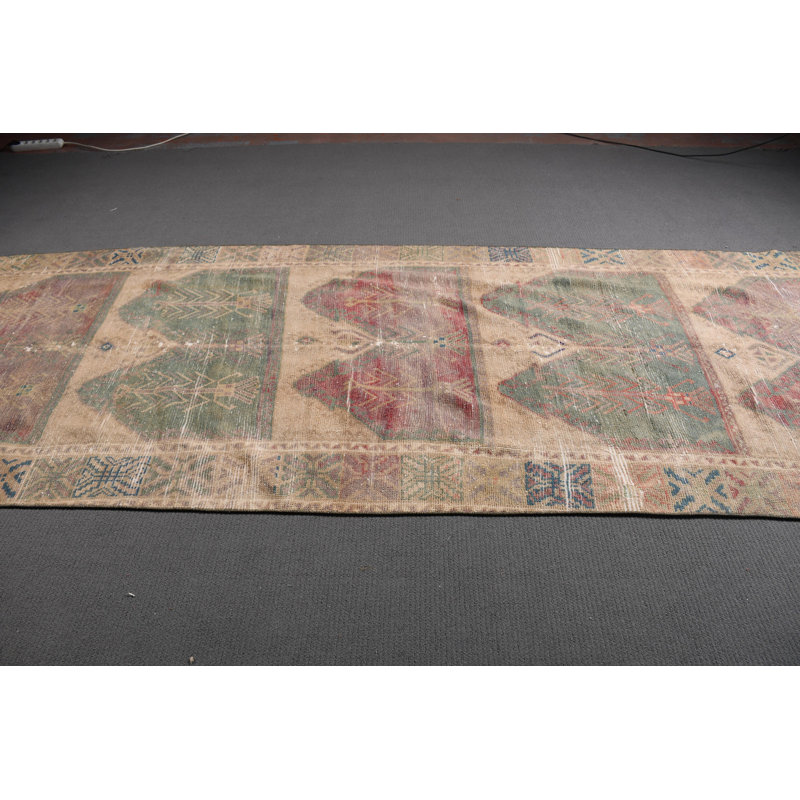 Tapis de couloir vintage rouge en laine Oushak pour couloirs et couloirs