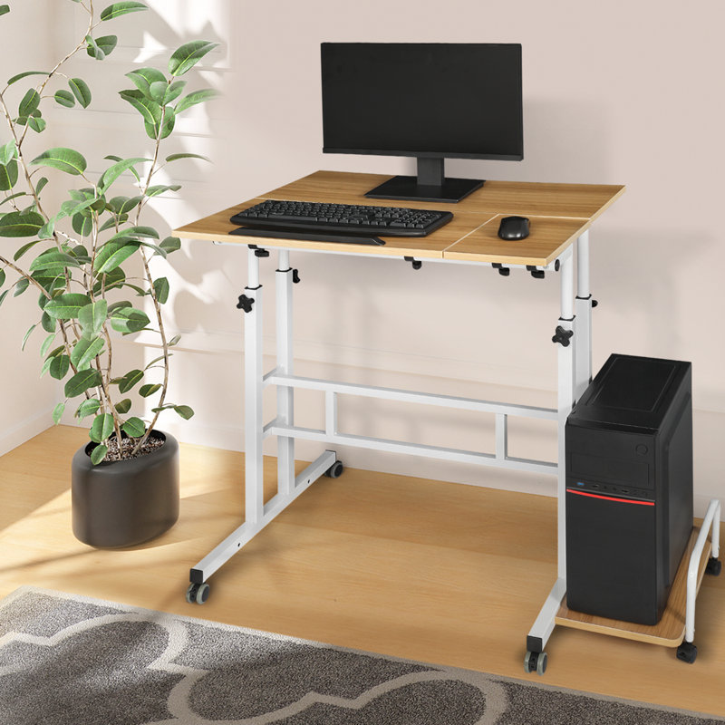 Mahjabeen Home Office Adjustable Rolling Computer Workstation Desk with Monitor Shelf and Host Rack Standing Laptop Table