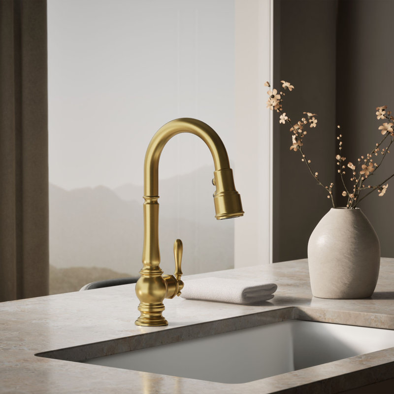 Artifacts® Pull Down Bar Faucet with Accessories, Vibrant Brushed Moderne Brass