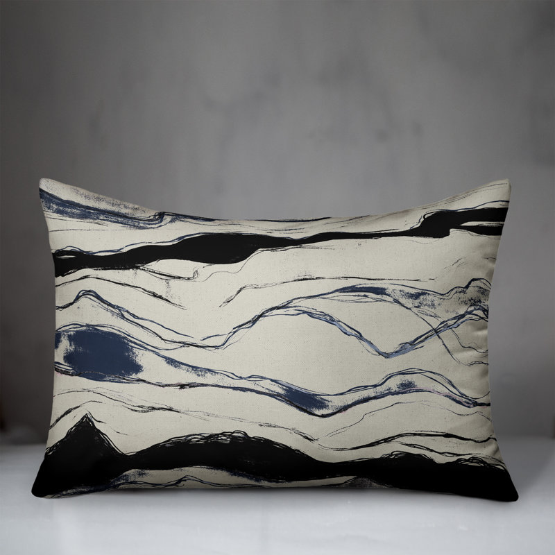 Flowing Lines Outdoor Rectangular Pillow Cover & Insert, Navy