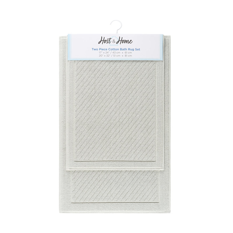 Host and Home 2 Piece Modern Double Weave Textured Cotton Bath Rug Set with Non Slip Backing, Gray