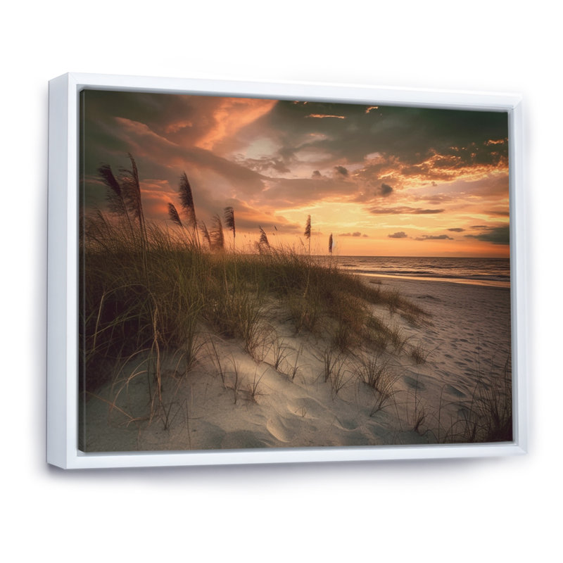 Sandy Sunset I, reproduction d'art sur toile, H 24 po x l 32 po x P 1 po, Cadre flottant blanc