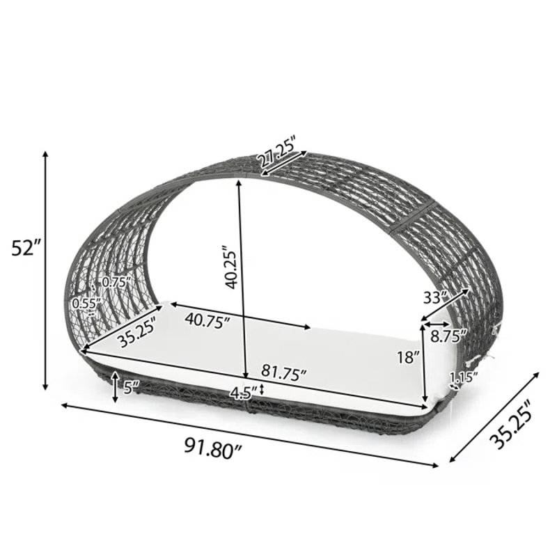 Gray and White Aluminum Wicker Outdoor Daybed with Cushions