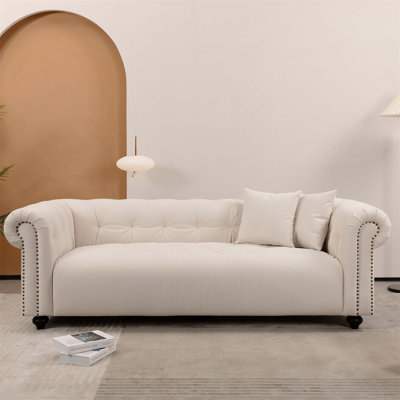 Retro Medieval Style Sofa with Easy Full Installation and Two Throw Pillows, Ideal for Comfortable Living Spaces