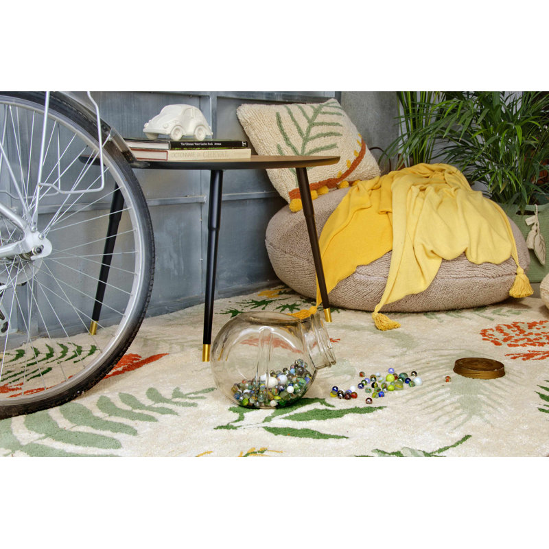 Plants Hand Tufted Cotton Floral Area Rug in Natural/Terracota/Mustard/Green,  Rectangle 8' x 5' 7"