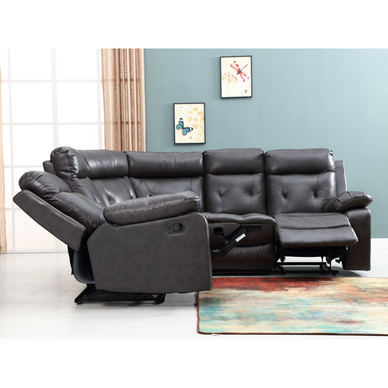 Canapé modulaire inclinable de 160 po Dimitre, Similicuir gris foncé, Manuel
