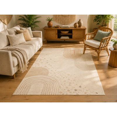 «Ultra Léger» 5 pi x 7 pi Tapis Terrazzo moderne, tapis à poils courts et doux avec envers antidérapant en silicone pour le salon, la chambre à coucher, la salle à manger, le bureau, la crème