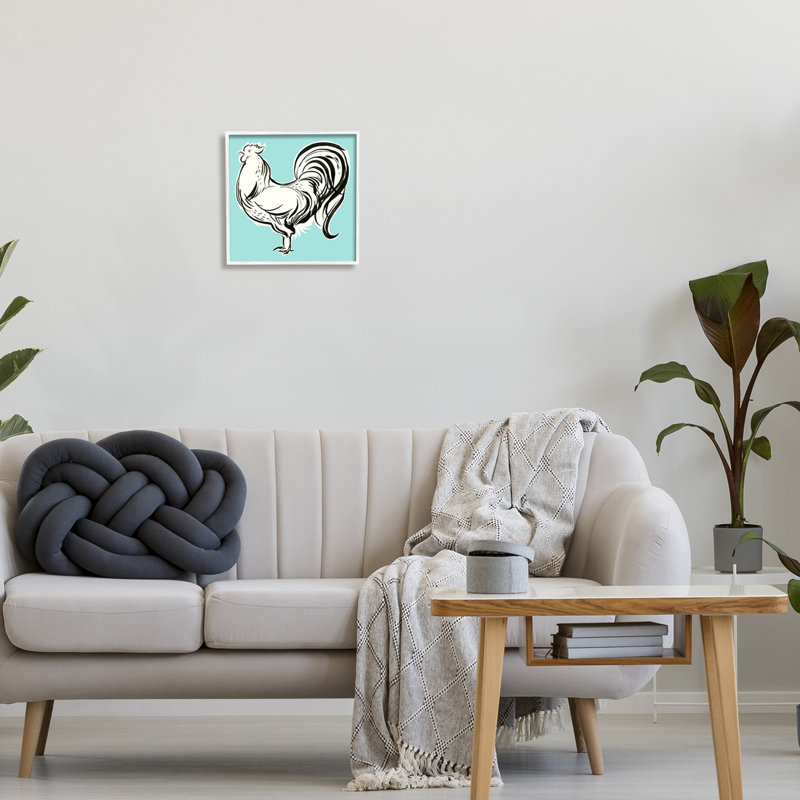 Coq moderne encadré sur bois par Laura Marr, impression, H 12 po x l 12 po x P 1,5 po, Giclée encadrée blanc bord de mer