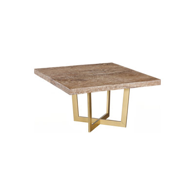 Origins Dining Table, Brown Stone, Square, Brushed Brass Base