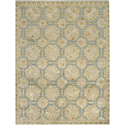 Elegance Geometric Handwoven Silk/Wool Area Rug in Sterling/Cream -  Bokara Rug Co., Inc., ELSEFAIEUSRCR4060