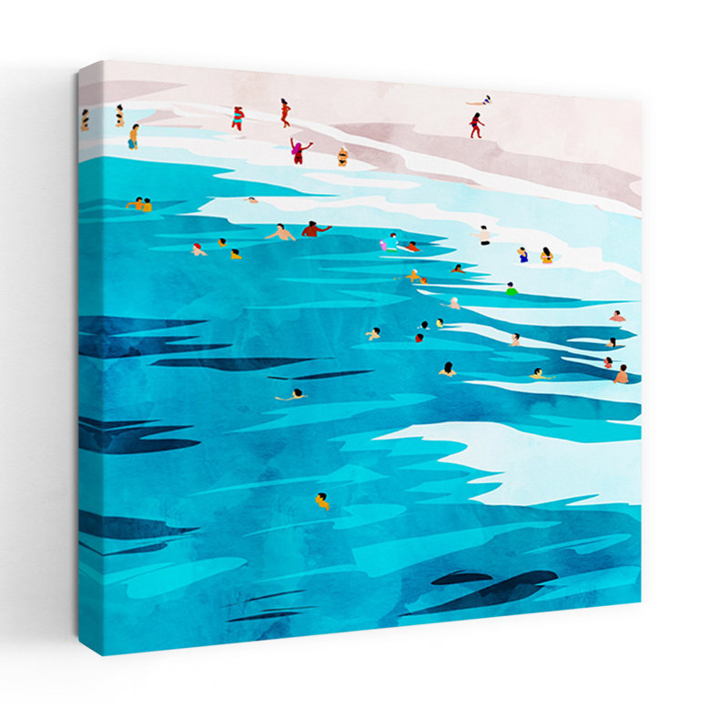Art contemporain, paysage de plage abstrait, H 18 po x l 18 po