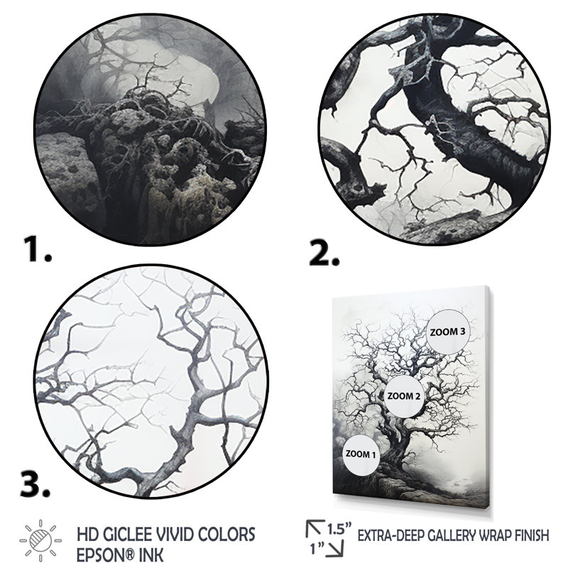 «Ludbert Grey White Tree Whispering Winds On», reproduction sur toile, Cadre photo noir, H 20 po x l 12 po x P 1 po