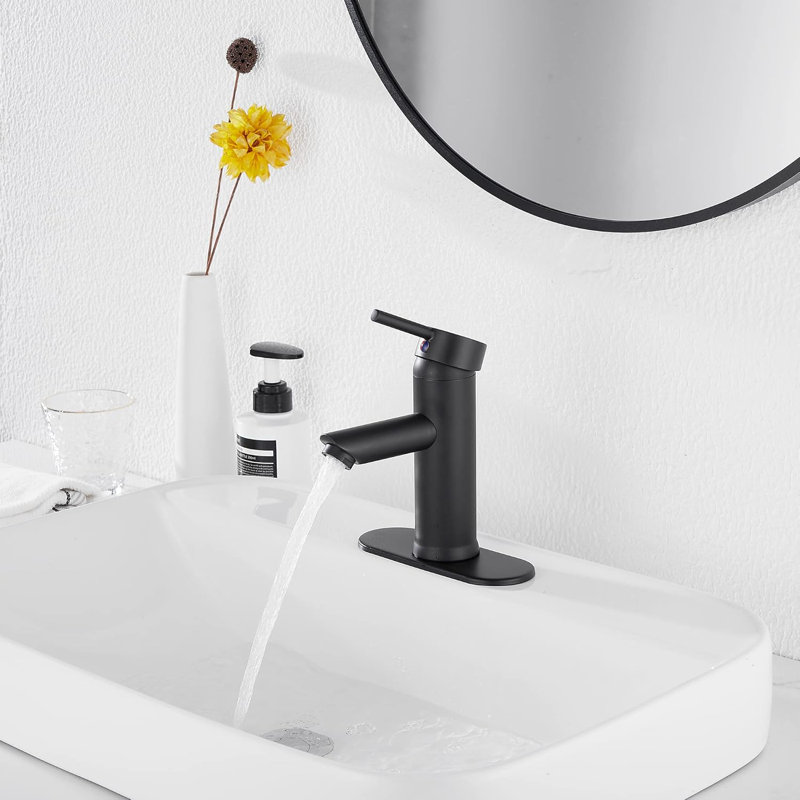 Robinet de lavabo pour salle de bain à une poignée, Noir mat