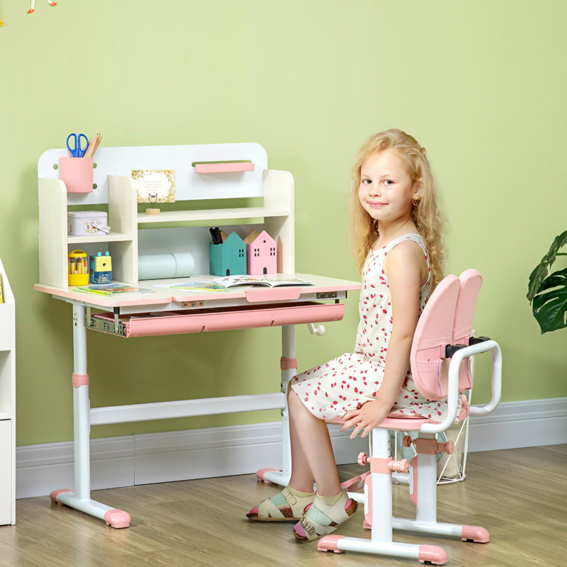 Dalessio Kids 2 Piece Rectangular Desk Or Activity Chair and Chair Set, Pink