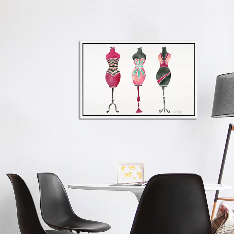 Pink 3 Dresses by Cat Coquillette - Gallery-Wrapped Canvas Giclée on Canvas, 101.6 cm H x 66.04 cm W, White Framed